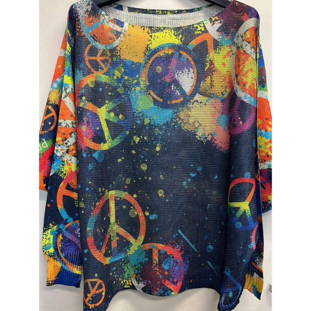 L29 Loowie Peace & Love Printed Knit Sweater | Round Neck | One Size S-L
